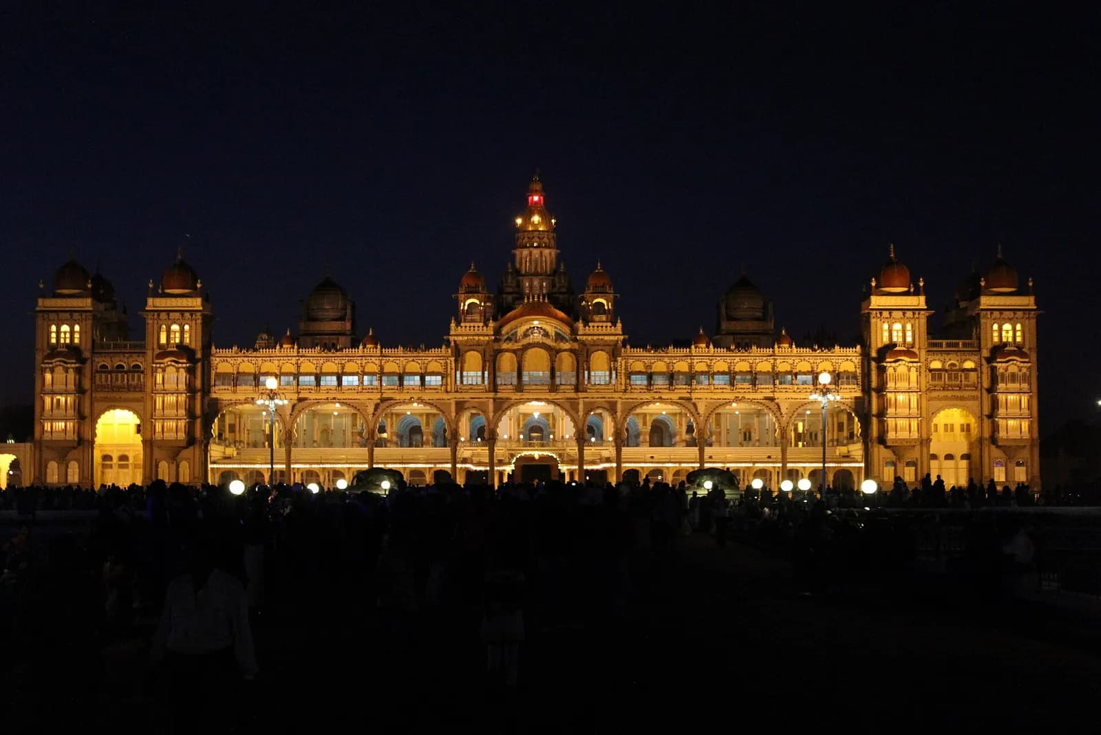 Mysore Palace in Mysuru, Karnataka, viewed from outside.