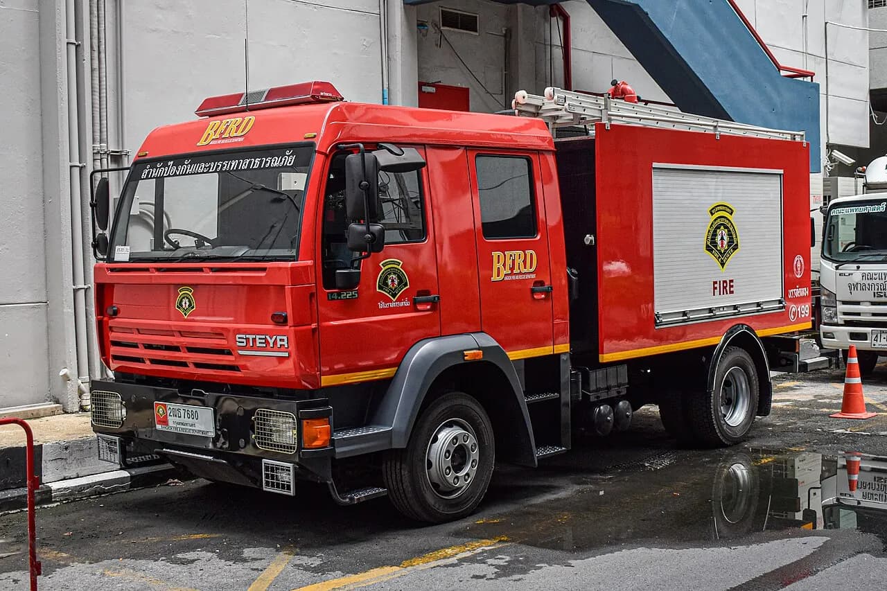 Bangkok Fire and Rescue Department fire engine parked at its station