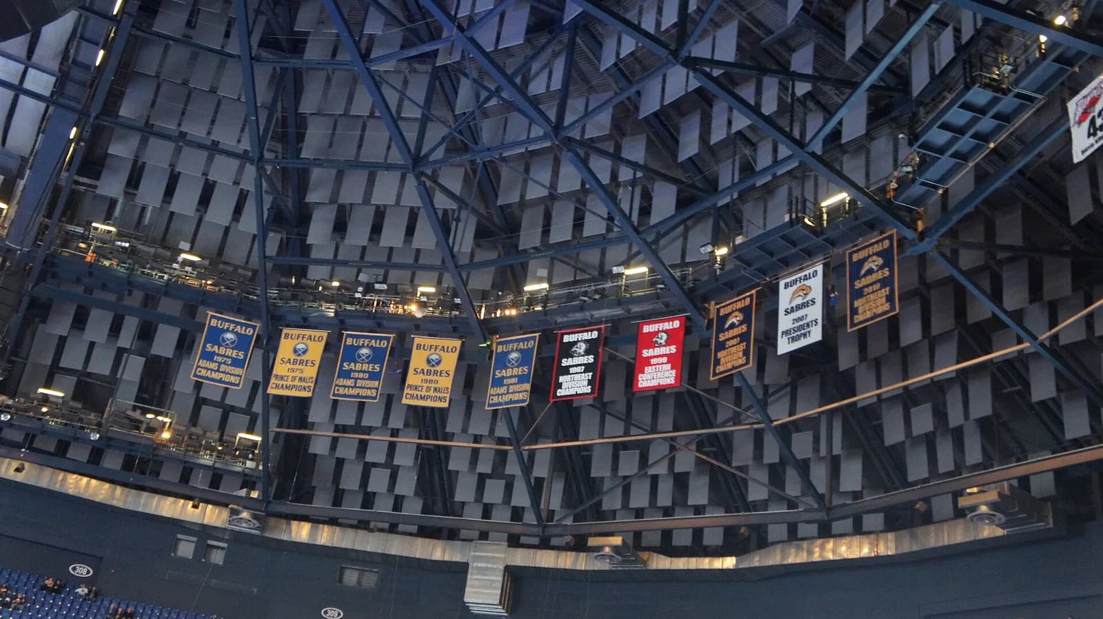 Banners inside KeyBank Center, home arena of the Buffalo Sabres.