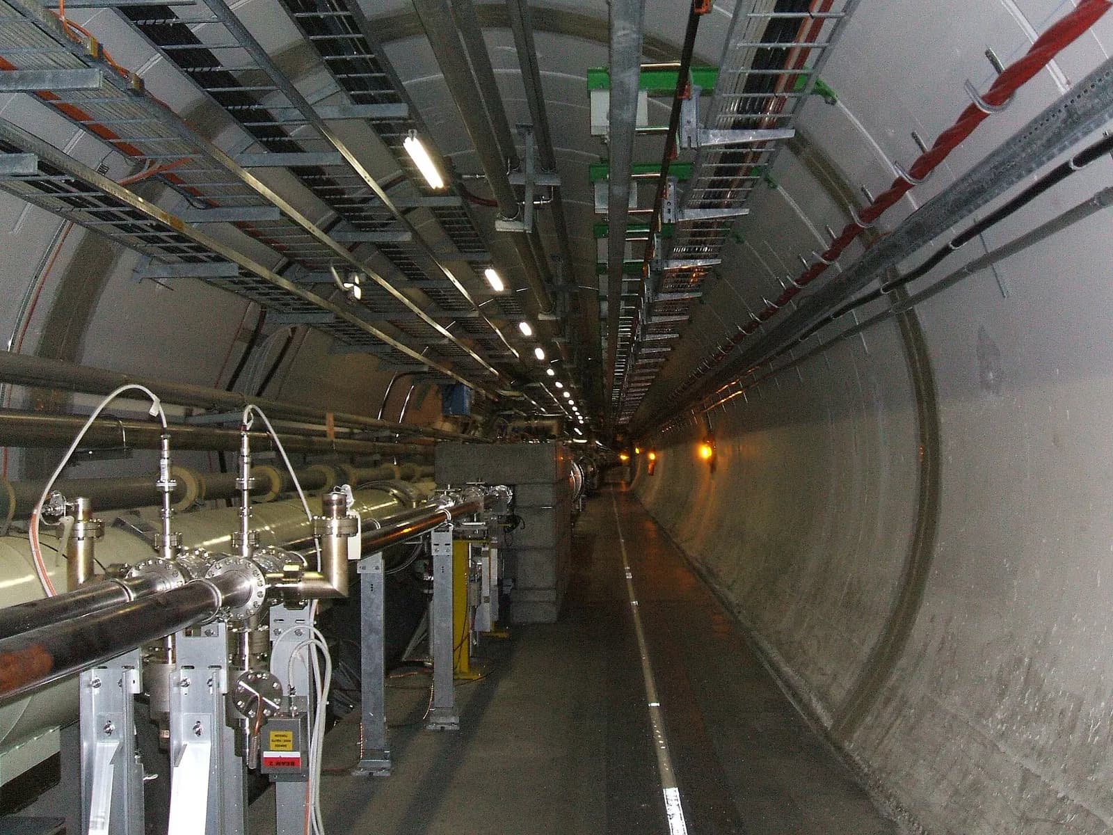 View inside the Large Hadron Collider tunnel at CERN.