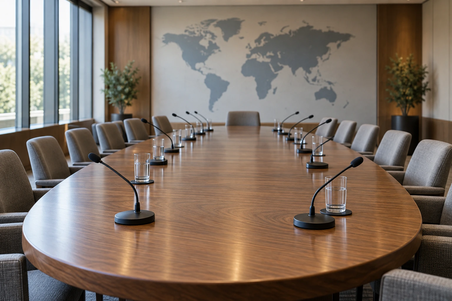 Concept illustration of an empty diplomatic meeting room