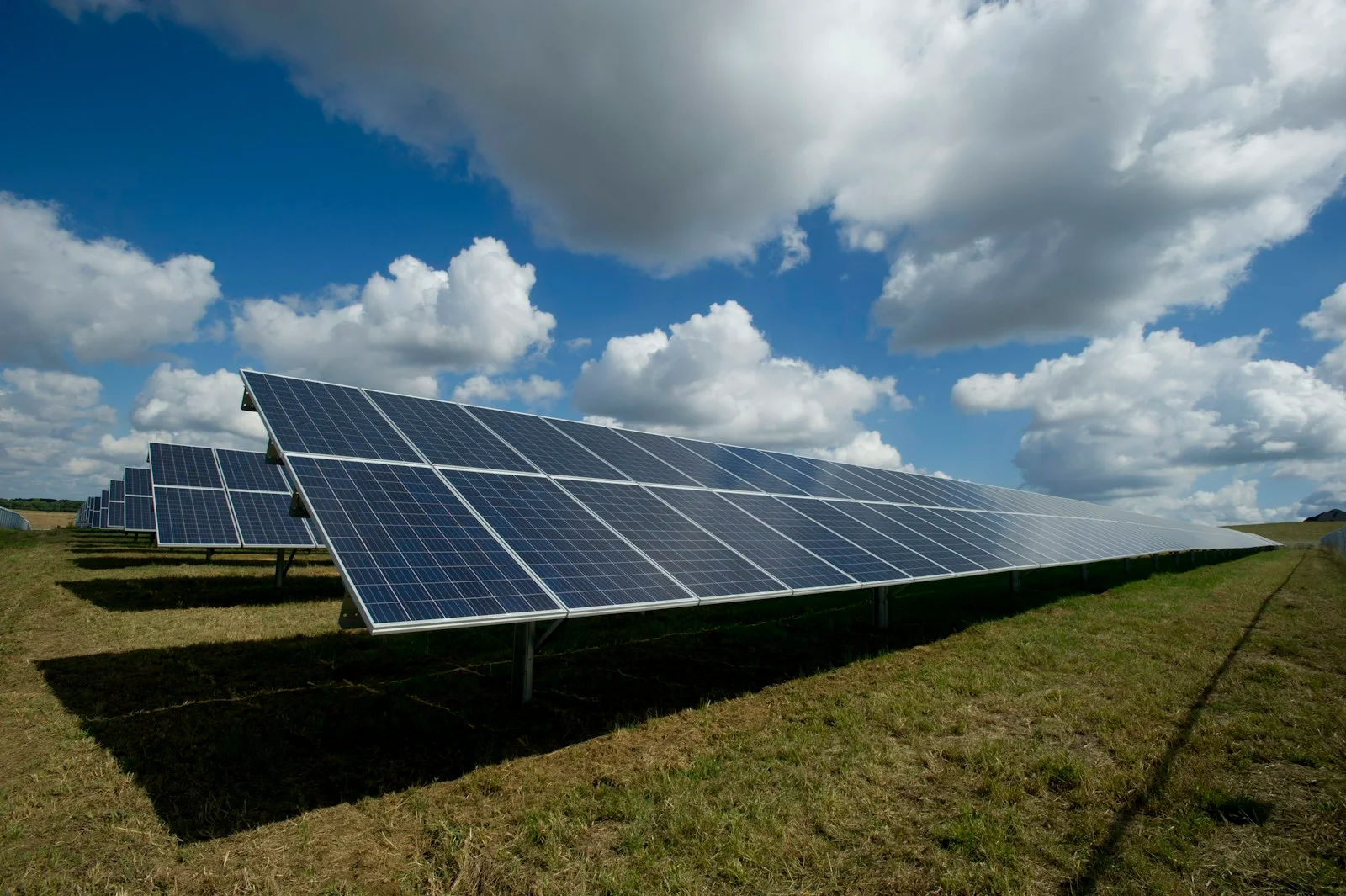 Photovoltaic solar panels in a field in Indiana, United States