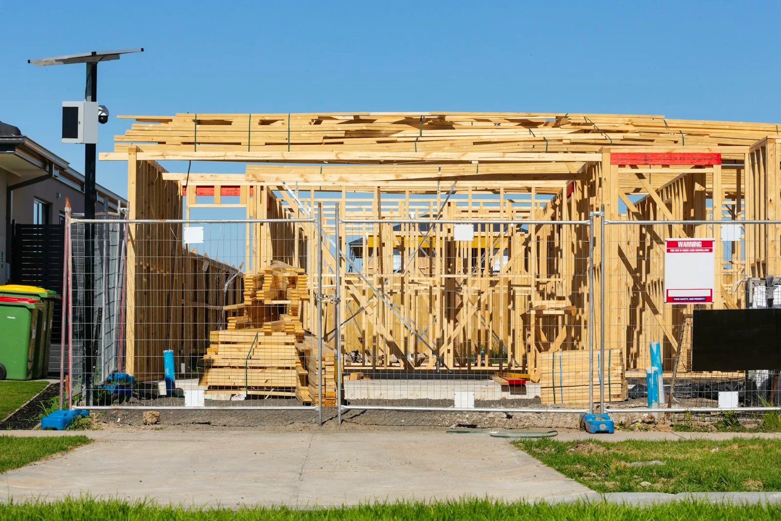 Timber framing at a house construction site in Beaconsfield, Australia